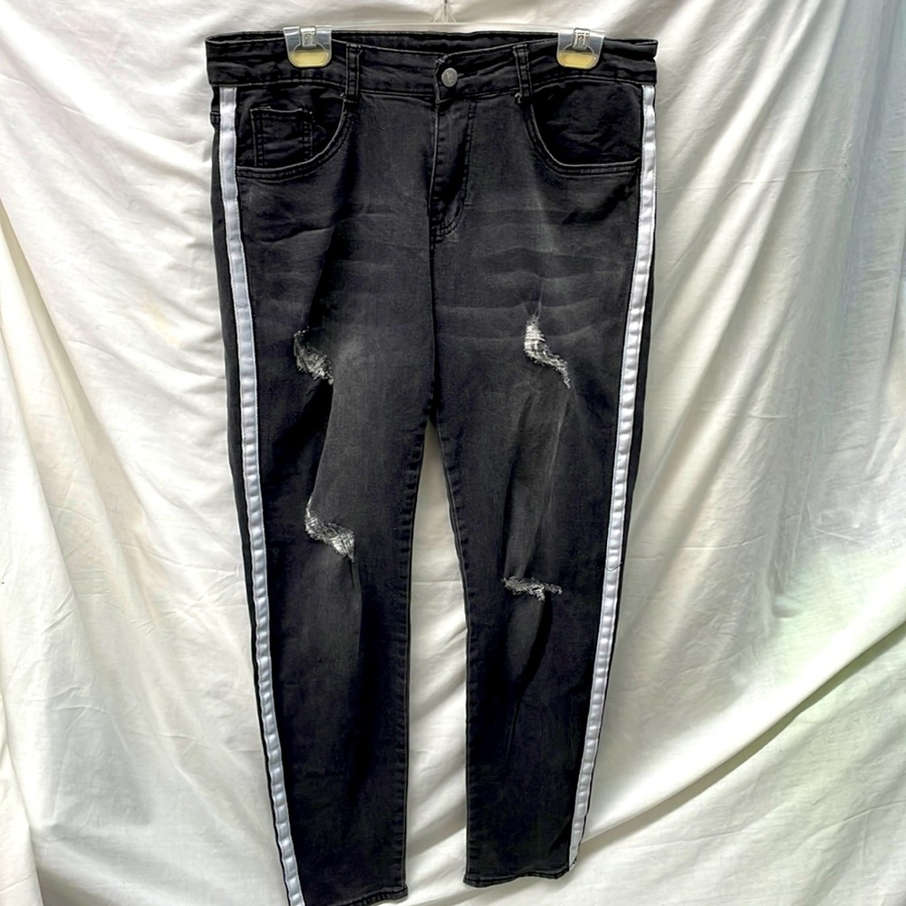 Romwe distressed faded striped straight leg jeans sz 36